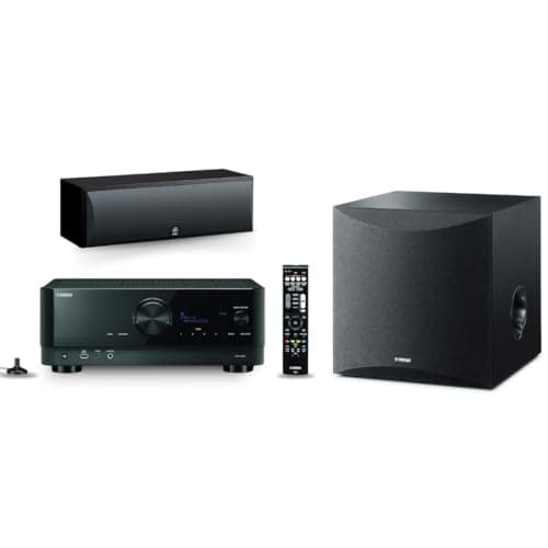 Image of Yamaha RX-V6A 7.2-Channel AV Receiver with MusicCast, 10" 100W Powered Subwoofer, and NS-C210BL Center Channel Speaker Bundle - Enhance Your Home Theater Experience