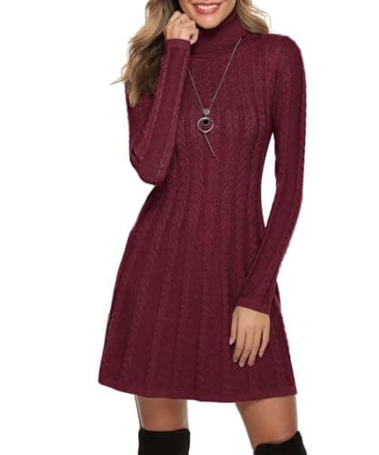 Image of Gyabwn Knitted Dresses for Women UK Casual Long Sleeve Winter Dress High Neck Jumper Dresses