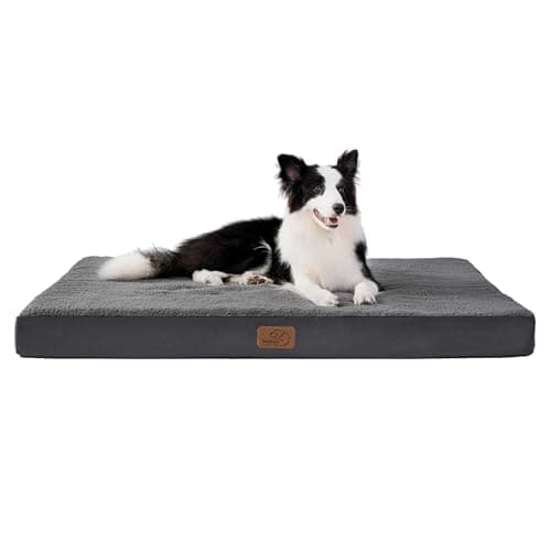 Image of Bedsure Large Dog Bed Washable - Orthopedic Dog Bed and Mattress Mat for Dog Crate with Removable Plush Sherpa Cover and Non-Slip Bottom, Gifts for Dog, Grey, 91x69x7.6cm