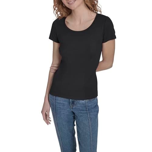 Image of Nautica Womens Short Sleeve Solid Cotton Scoop Neck T-Shirt, Black, S