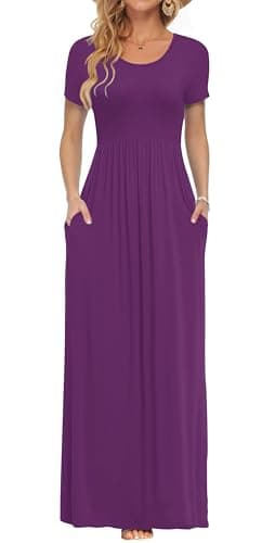 Image of AUSELILY Maxi Dress for Women Summer Casual Long Dresses for Ladies with Pockets Purple S