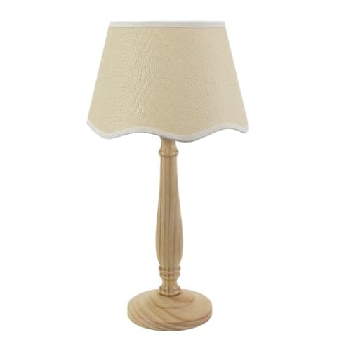 Image of ValueLights | Natural Wood Candlestick Table Lamp with White Trim Scallop Shade Living Room Bedroom Light | Table Lamps, Home Décor & Improvement Essential | Included LED Bulb