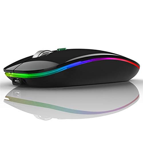 Image of Uiosmuph G12 Wireless Mouse, 2.4GHz with USB Receiver & USB C Adapter, Slim Rechargeable Silent Wireless Mouse for Laptop, PC, Macbook, Windows, Mac OS- Black