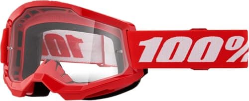 Image of 100% Strata 2 Goggles | Mirrored & Clear Lens Options | MTB/MX Goggles – Anti-Fog, Sweat-Absorbing Foam, Silicone Strap | Adult Off-Road Riding Eyewear Protection (Red, Clear Lens)