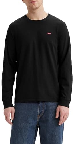 Image of Levi's Men's Long-Sleeve Original Housemark Tee T-Shirt, Mineral Black, S