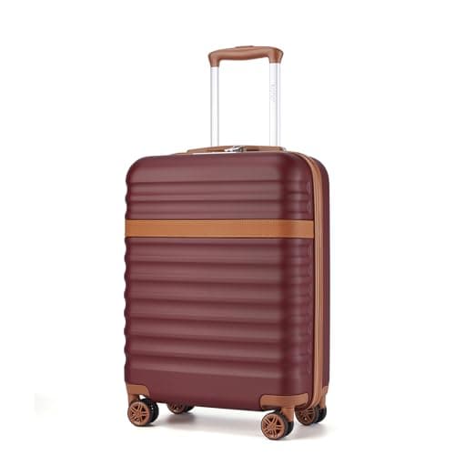 Image of Kono 20 Inch Cabin Suitcase for easyJet Ryanair Small ABS+PC Hardshell Carry On Lightweight Travel Luggage with TSA Lock Spinner Wheels (Burgundy/Brown)