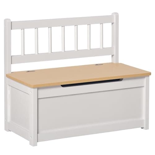 Image of HOMCOM 2 In 1 Wooden Toy Box, Kids Seat Bench Storage Chest Cabinet Organiser w/Safety Pneumatic Rod, 60 x 30 x 50cm - White