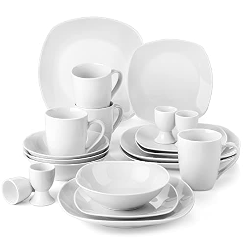 Image of MALACASA Dinner Set for 4, 20-Piece Porcelain Plates and Bowls Set Light Grey White Dinnerware Sets with 4-Piece Dinner Plate/Soup Bowl/Dessert Plate/Egg Cup/Mug, Series Elisa
