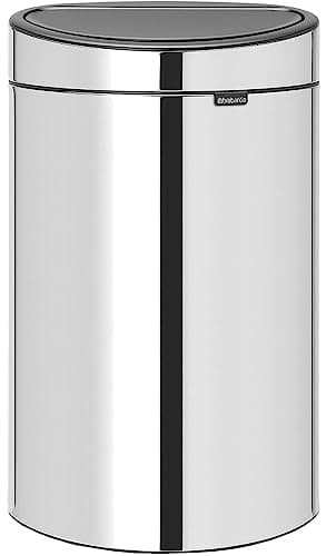 Image of Brabantia 40L Kitchen Touch Bin New (Brilliant Steel) Removable Lid, Soft-Touch Open, Easy Clean Rubbish Waste Bin + Free Bin Bags