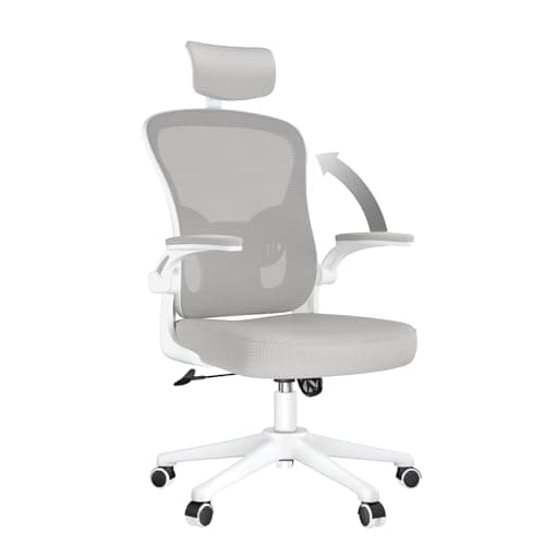 Image of naspaluro Office Desk Chair with Flip-Up Armrest High Back Ergonomic Computer Chair with Adjustable Headrest and Lumbar Support Executive Swivel Chair for Home and Office - Gray
