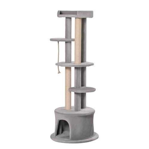 Image of PawHut Cat Tree Kitten Tower w/ Scratching Post Condo Plush Perches Grey