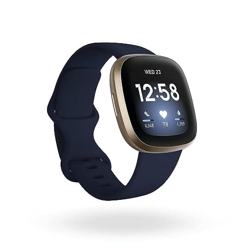 Image of Fitbit Versa 3 Health & Fitness Smartwatch with GPS, 24/7 Heart Rate, Voice Assistant & up to 6+ Days Battery, Midnight / Soft Gold