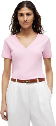 Image of Tommy Hilfiger Women’s Short Sleeve T-Shirt New Slim Cody V-Neck, Pink (Classic Pink), M