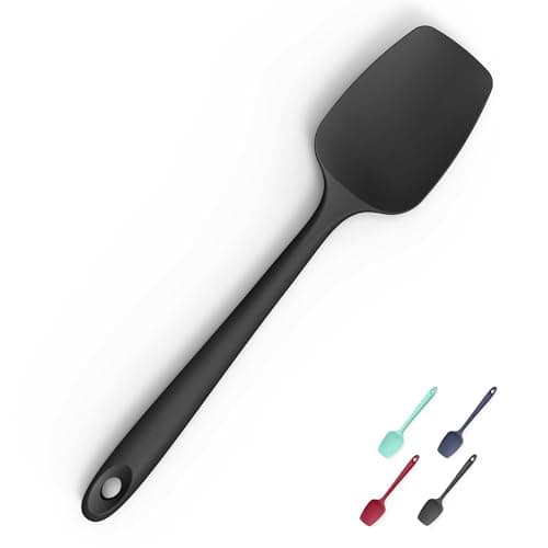 Image of Doosu Silicone Spoon Spatula, 315℃ Heat Resistant Flexible Cooking Spoon Kitchen Rubber Spoonula Scraper for Mixing Stirring Scraping Serving Non-Stick Cookware (28.9cm, Black)