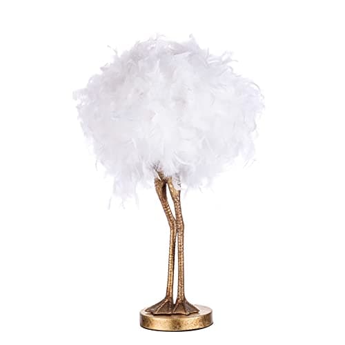 Image of LITECRAFT Oscar Table Lamp Ostrich Legs Base with White Feather Ball Shade - Gold