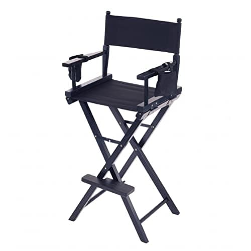 Image of Oypla Professional Black Wooden Folding Director Makeup Chair with 2 Storage Pouches