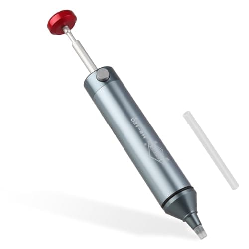 Image of Solder Sucker Desoldering Pump, Manual Solder Remover Tool with Heat-Resistant Silicone Nozzle, Aluminium Body, One-Hand Operation, 2 Spare Tips for PCB Electronics Repair