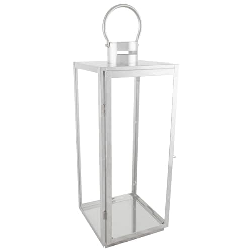 Image of Stunning 21CM Large Luxury Modern Indoor/Outdoor Hurricane Candle Lantern Chrome Plated Structure And Tempered Glass