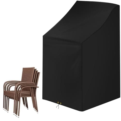 Image of Funshot Garden Stacking Chair Covers Waterproof for Stackable Chairs, Windproof (Black-420D, 68x96x110/150cm)