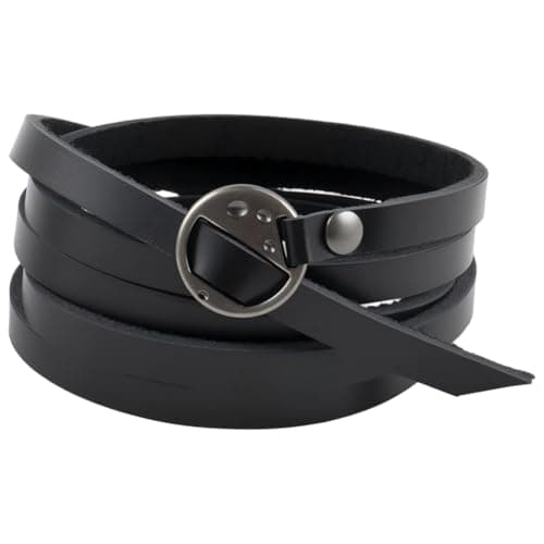 Image of CALFOVERA Genuine Leather Western Stackable Cuff Bracelets Arm Armor Vintage Punk Wristlet Bangle Trendy Adjustable Boho Layered Wrap Bracelet for Men Women Handmade Jewelry(Black)