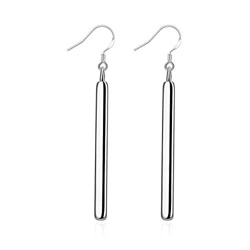 Image of Minimalist 925 Sterling Silver Plated Long Bar Dangle Drop Earrings for Women Elegant Hook Dangling Hypoallergenic Fashion Simple Geometric Jewelry for Birthday Bff Mom