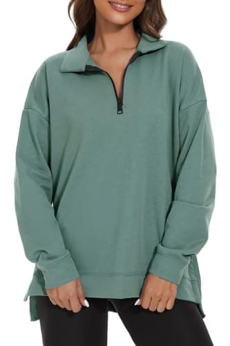 Image of APEIYU Womens Loose 1/4 Zip Sweatshirts Long Sleeve Pullover Shirts Casual Workout Tops Fall Winter Clothes Green XXL