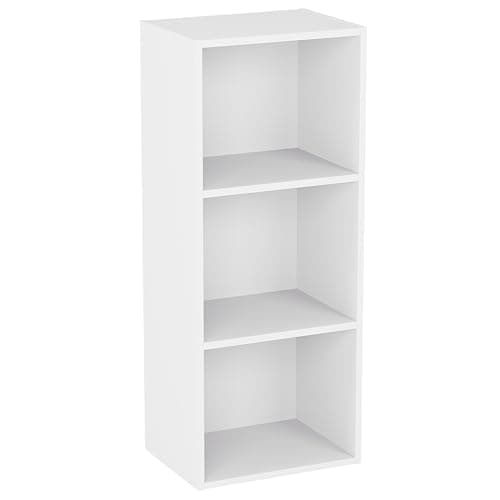 Image of Vida Designs Oxford 3 Tier Cube Bookcase, White Wooden Shelving Display Storage Unit Office Living Room Furniture