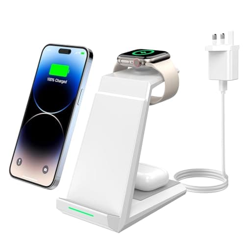 Image of Wireless Charger 3 in 1 - ADADPU 15W Fast Charging Station for Apple iWatch Series 11/10/9/8/7/6/SE/5/4/3/2 Charger Stand for Multiple Devices iPhone 17/16/15/14/13/12 Pro Max/XS/XR/X Airpods-White