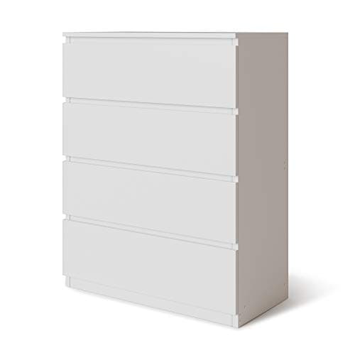 Image of URBNLIVING 4 Or 5 Drawer Skagen Wooden Bedroom Chest Cabinet No Handle Storage Cupboard Modern (White Carcass + White Drawers, 4 Drawers)