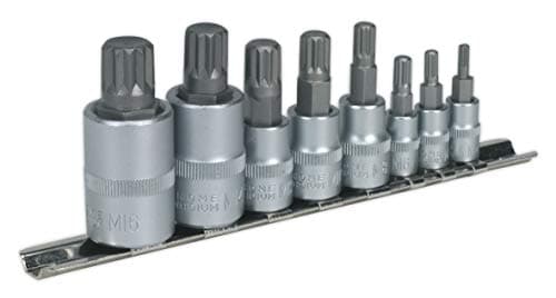 Image of *CLEAR* Sealey SPLINE SOCKET BIT SET 8pc 1/4",3/8" & 1/2"SQ