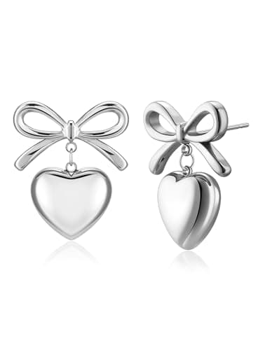 Image of AllerPierce Heart Studs Earrings for Women Girls, Silver Hypoallergenic Stainless Steel Womens Heart Dangle Earrings Jewellery Gifts for Women Girlfriend Mum Christmas Birthday