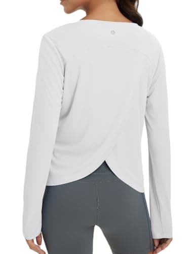 Image of baleaf Women's Long Sleeve Gym Tops Crossed Back Running Yoga Sports Tank Tops Quick Dry UV Protection White M