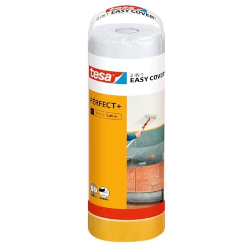 Image of tesa Easy Cover PerfectPlus Refill L - 2in1 Masking Film with Painter's Tape made of Washi Paper - for masking and covering during painting work - 33 m x 140 cm