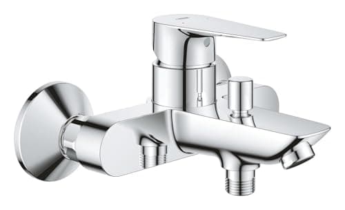Image of GROHE Start Edge - Wall Mounted Exposed Bath Mixer Tap (Metal Lever, 35 mm Ceramic Cartridge, Water Saving Adjustable Flow Rate Limiter, Eco-Override-Stop, Scalding Protection), Chrome, 24198001