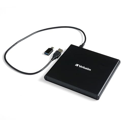 Image of Verbatim Portable DVD Player, USB 2.0 Slim External CD DVD Drive for Laptop, CD/DVD +/-RW Rewriter Burner, DVD/CD ROM for PC Desktop, USB Powered, Black