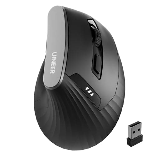 Image of Uineer Rechargeable Vertical Wireless Mouse – 59° Ergonomic Mouse for RSI & Wrist Strain Relief – 2.4G Quiet Optical Ergo Mice with USB Receiver, 2400 DPI, 6 Buttons for PC, Laptop, Mac, Office