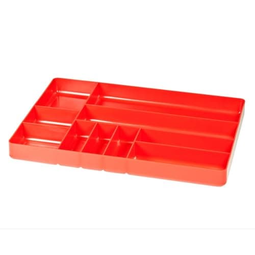 Image of Ernst Manufacturing 10 Compartment Drawer Organizer: Heavy Duty Stackable Tray for Automotive Garage Tool Organization - Low-Profile Toolbox Storage - Nuts and Bolts, Tools, Parts, Easy to Clean - Red