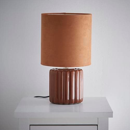 Image of K LIVING Zoe Brown Ceramic Table Lamp with Matching Velvet Shade