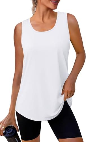 Image of WIHOLL Gym Tops for Women UK Women Activewear Vest Tops Sleeveless Crew Neck Workout Running Yoga Sport Shirts White Size 10-12