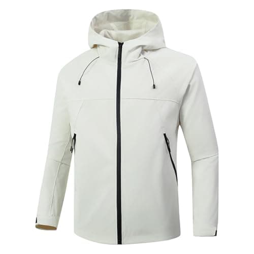 Image of YOUTHUP Men’s Waterproof Softshell Jackets Outdoor Hooded Windbreaker Lightweight Jacket Running Hiking Raincoat(White,M)