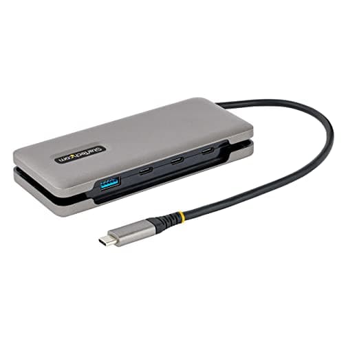 Image of StarTech.com 4-Port USB-C Hub - 1x USB-A & 3x USB-C Ports - USB 3.2 Gen 2 (10Gbps) - Bus Powered - USB Type C Hub w/ 12.6in/32cm Wrap-Around Cable - Portable USB-C to USB-A Hub/Splitter (HB31CM1A3CB)