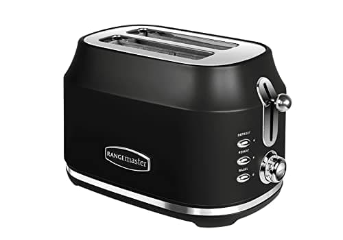 Image of Rangemaster RMCL2S201BK Classic Black 1kW 2 Slice Toaster with Defrost, Cancel & Reheat Functions, Removable Crumb Tray & 6 Power Levels with 2 Year Guarantee
