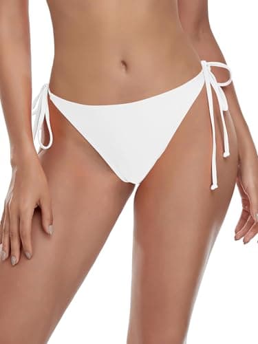 Image of Ocean Blues Women's White Tie-Side Triangle Bikini Bottom Adjustable Swimwear Briefs Size Medium