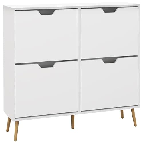 Image of HOMCOM Modern Shoe Cabinet with 4 Flip Drawers and Adjustable Shelf, Hallway Shoe Cupboard Storage Organizer for 8-16 Pairs of Shoes, White