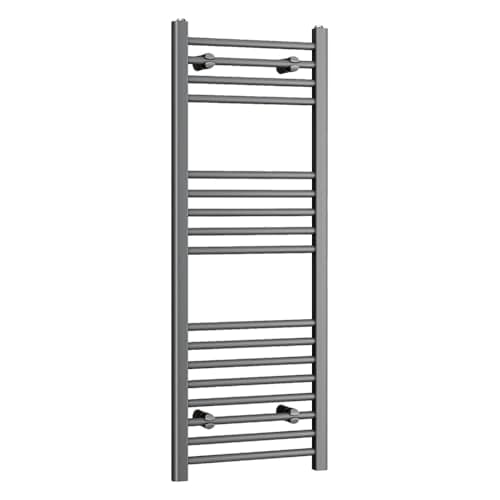 Image of iBathUK Zypher Straight Wall Mounted Heated Towel Rail, 17 Column Steel High Thermal Output Hydronic Central Heating, Round Designer Towel Rail in Matt Anthracite, 1200 × 450mm