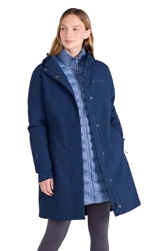 Image of Mountain Warehouse Alaskan Womens 3 In 1 Long Jacket - Waterproof, Breathable, Adjustable Raincoat, Detachable Inner Coat & Taped Seams - Spring Summer, Outdoors Dark Blue Women's Size 14