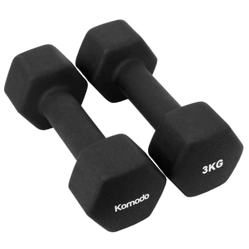 Image of Komodo 2x Neoprene Dumbbell Bars Non-Slip Pair of Weightlifting Dumbbells Weights with Metal Core (Black, 2 x 3kg)