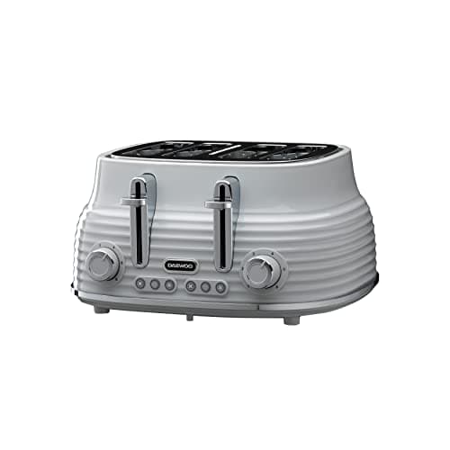 Image of Daewoo Sienna 4 Slice Toaster, Wide Slots, 6 Browning Settings, Reheat, Defrost & Cancel Functions, Removable Crumb Tray, Stylish Grey Finish, Ideal for Family Kitchens