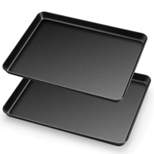 Image of HaWare Baking Tray, Large Nonstick Oven Tray Set of 2, 40 X 30 X 2.5 cm, Carbon Steel Cookie Sheet Pan for Baking/Cooking/Serving, Heavy-Duty & Non Toxic, Rust Resistant & Easy Clean - Black