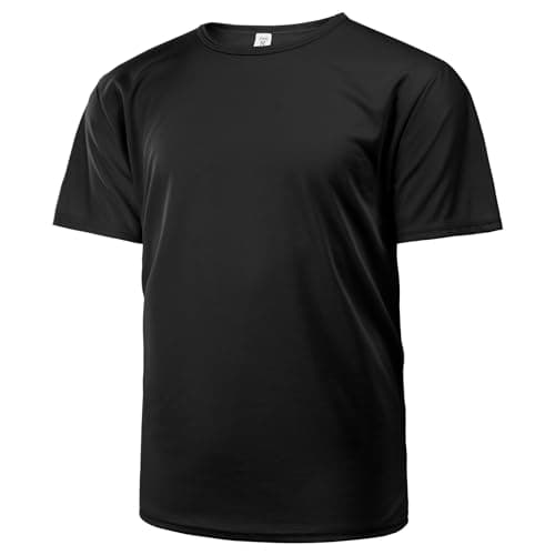 Image of Aomig Men's Round Neck Short Sleeves Plain T-Shirt, Quick Drying Breathable Short Sleeve Sports T-Shirt, Mens Plain Crew Neck T-Shirt, Men's Valueweight Short Sleeve T-Shirt, Gym Shirts for Men Black